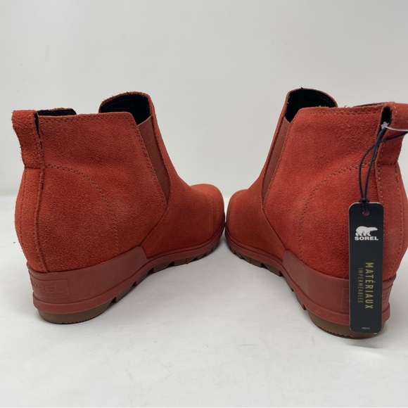 New Sorel Women's Evie Pull-on Suede Bootie Waterproof Warp Red Orange Size 9.5 - Picture 6 of 8